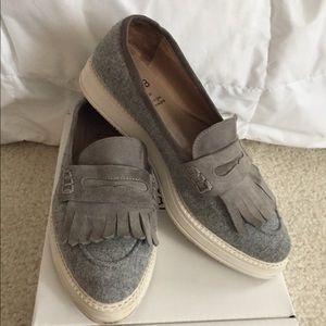 Anthropologie KMB Wool/Suede Fringe Loafers sz 8
